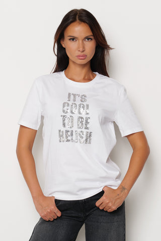 T-shirt MONREA mezza manica con scritte paillettes