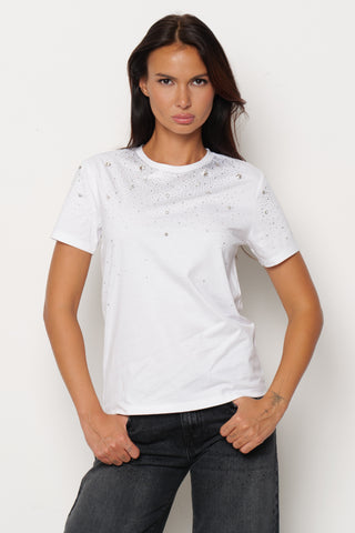 T-shirt REGNUM mezza manica con strass più pietre crystal