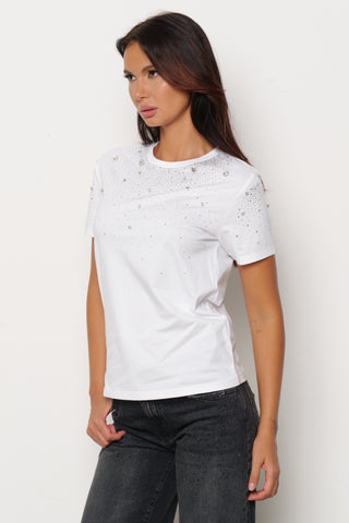 T-shirt REGNUM mezza manica con strass più pietre crystal