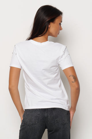 T-shirt REGNUM mezza manica con strass più pietre crystal