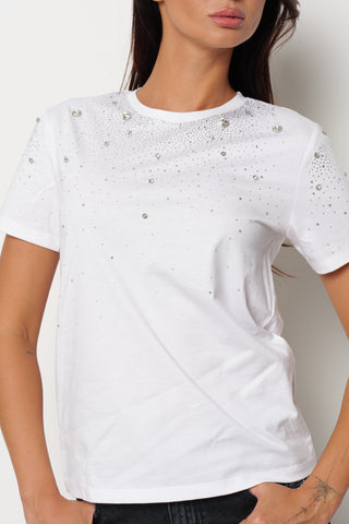 T-shirt REGNUM mezza manica con strass più pietre crystal