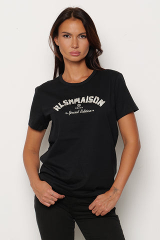 T-shirt REELS mezza manica con stampa più pietre più strass