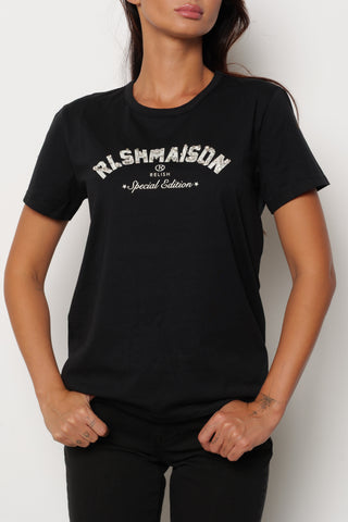 T-shirt REELS mezza manica con stampa più pietre più strass