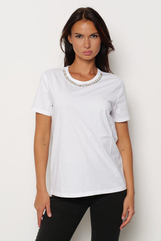 T-shirt SANTISI mezza manica con pietre strass bordo collo