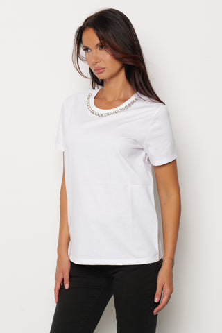T-shirt SANTISI mezza manica con pietre strass bordo collo