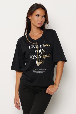 T-shirt HAPPEN mezza manica con catena più placca logo più stampa