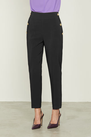PUENSUM high-waisted trousers with elastic plus French pockets plus piping plus buttons
