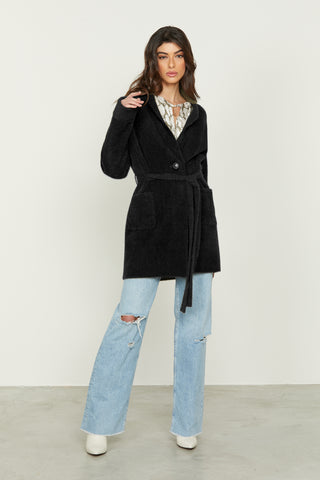 PRINCIPE long-sleeved shawl collar coat with ts plus fur belt