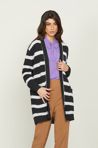 PRISCILLA long sleeve cardigan with striped pockets