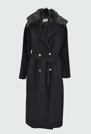 PUTHAL coat with long sleeves, double rhinestone jewel button closure, faux collar and belt