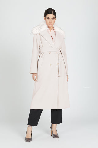 PUTHAL coat with long sleeves, double rhinestone jewel button closure, faux collar and belt