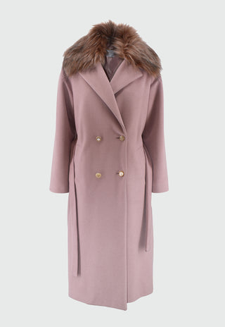 PUTHAL coat with long sleeves, double rhinestone jewel button closure, faux collar and belt