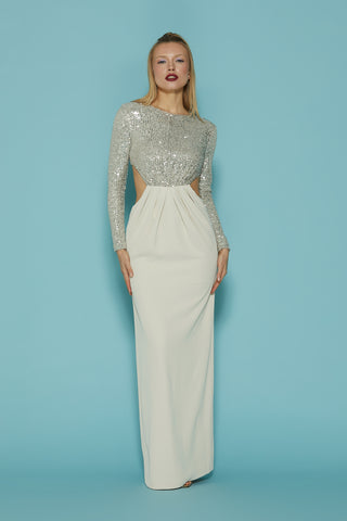 Abito KIMBERLEY lungo manica lunga cut-out corpetto full paillettes