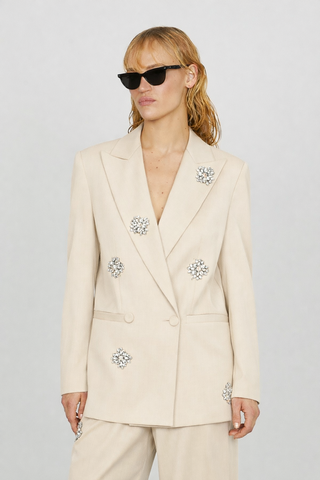 Giacca DULEDA manica lunga doppio petto applicazioni fiori strass