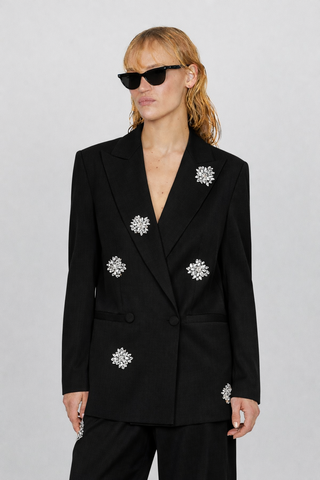 Giacca DULEDA manica lunga doppio petto applicazioni fiori strass