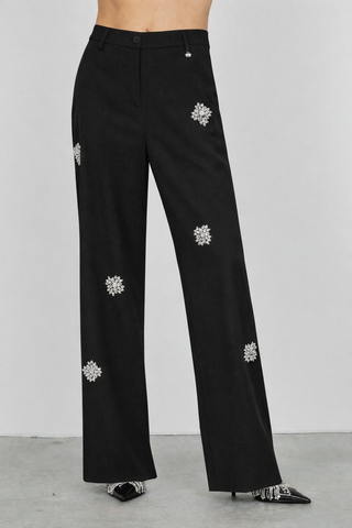 Panta AVEZ_J vita alta ampio applicazioni fiori strass