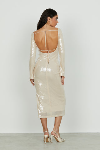 Abito MISMA lungo manica lunga full paillettes con coulisse