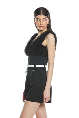 DIAMANT sleeveless double-sleeve bodysuit with tulle ruffles
