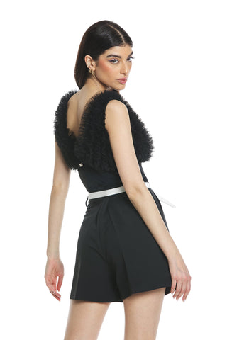 DIAMANT sleeveless double-sleeve bodysuit with tulle ruffles
