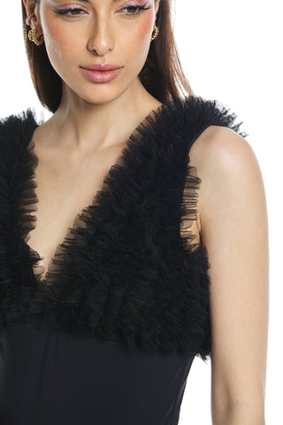 DIAMANT sleeveless double-sleeve bodysuit with tulle ruffles