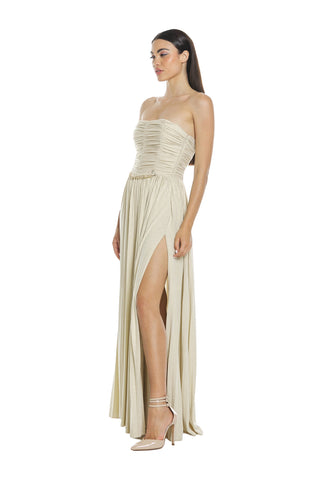 Abito BEKON lungo fascia con catena dav. lurex plisse'