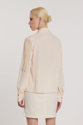 Blusa FLAPS scollo a V maniche lunghe più fusciacca più frange