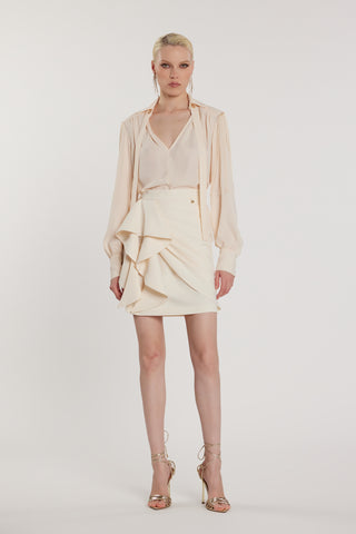 Blusa FLAPS scollo a V maniche lunghe più fusciacca più frange