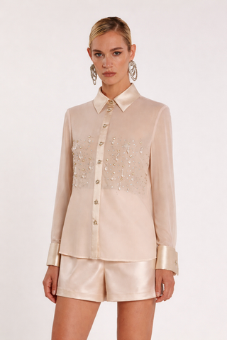 Camicia KITON maniche lunghe inserti in raso con gemelli più applicazioni strass più pendenti