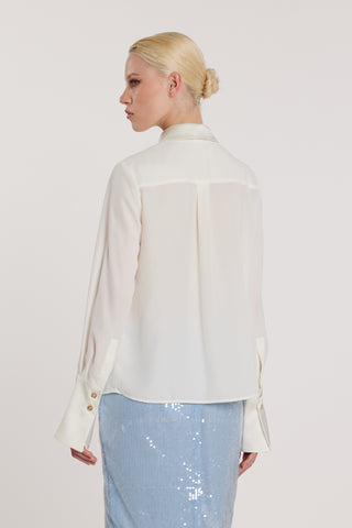 Camicia GHINI maniche lunghe con inserti in raso più spille gioiello