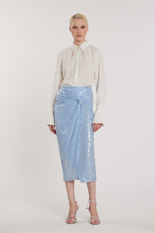 Camicia GHINI maniche lunghe con inserti in raso più spille gioiello