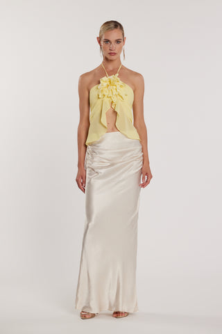 Top TENERAFY corto con gale più fiore spilla più bottoncini sul retro