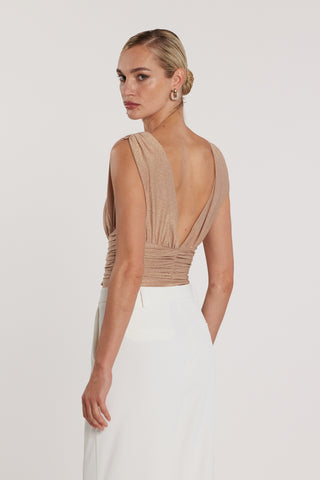 Body PANDOLFI in lurex doppio scollo a V profondo con arricciatura