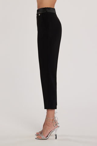 Pantalone NANTES_C vita alta con tasche Capri baschina in raso