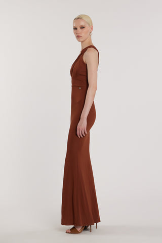 Abito CANOPE lungo monospalla nodo cut-out scollato sul retro
