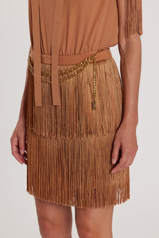 Abito CHANNEL corto tubino scollo a V profondo con frange più catena