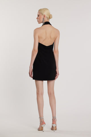 Abito LOSANGELES_A corto scollo alla americana effetto giacca più bottoni più fiocchi strass