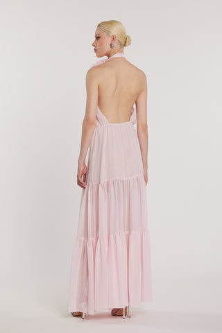 Abito TONIQUE lungo balze applicazione spilla fiore