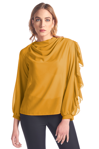 Blouse with button and ruffles on the sleeve SUENNIO