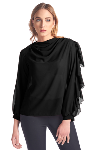 Blusa con bottoncino e volant sulla manica SUENNIO