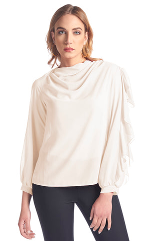 Blusa con bottoncino e volant sulla manica SUENNIO