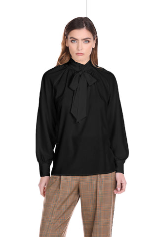 GIUTRU blouse with long sleeves, collar with pleats and sash and drop