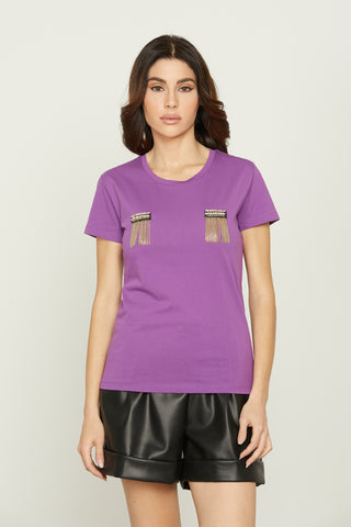 RUSSEL half sleeve t-shirt with patch plus chains and rhinestones