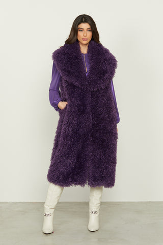 YET eco fur long sleeveless wide collar 1 button