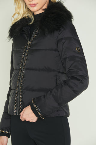 MINAKO long-sleeved down jacket with faux fur collar st. Plus chain zip plus ribbed cuffs