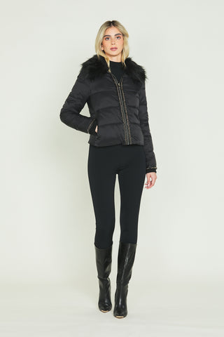 MINAKO long-sleeved down jacket with faux fur collar st. Plus chain zip plus ribbed cuffs
