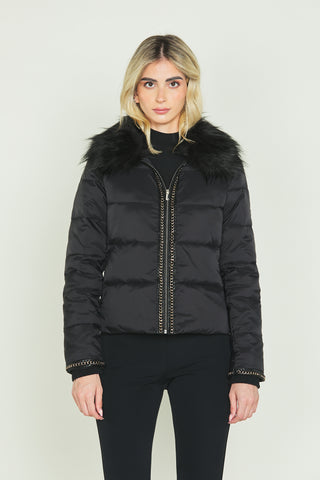 MINAKO long-sleeved down jacket with faux fur collar st. Plus chain zip plus ribbed cuffs