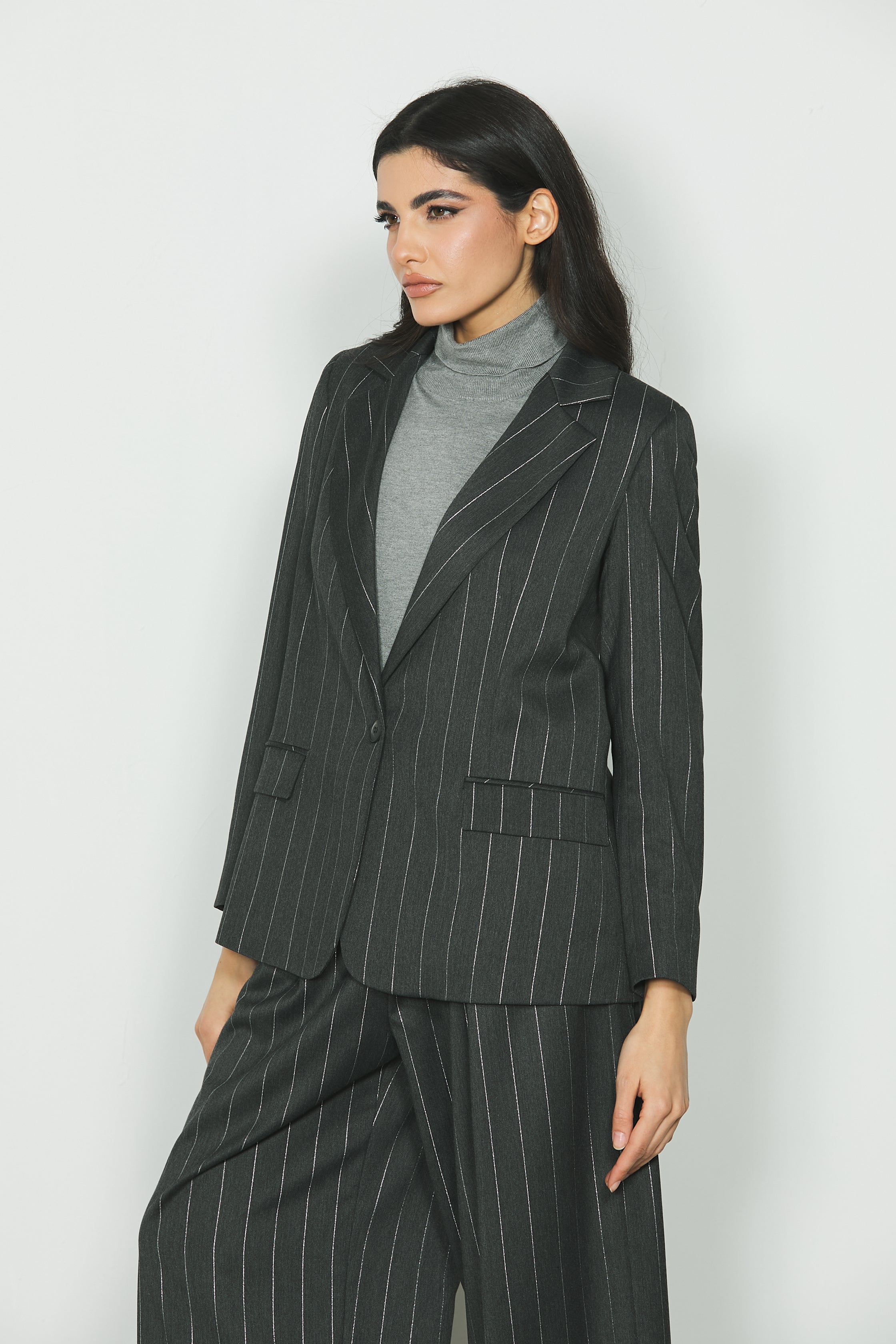 Sansangear 長袖 Giacca POPS_A manica lunga 1 bottone con patte gessato più lurex