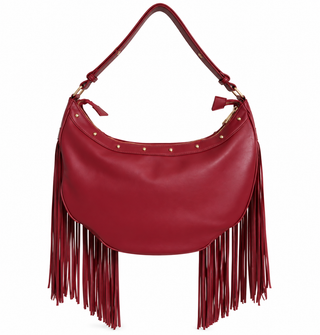 Borsa FLOYD_BIG mezza luna 1 manico con zip più borchie più logo più frange ecopelle