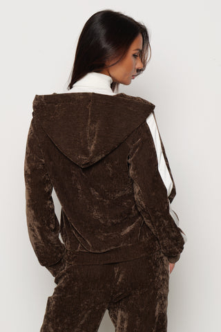 Felpa GIUFFRE in velluto con cappuccio più ricamo logo più bande laterali in raso