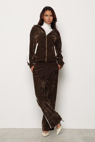 Felpa GIUFFRE in velluto con cappuccio più ricamo logo più bande laterali in raso